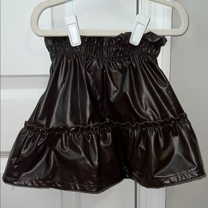 Kids Girls Brown Pleather Ruffled Skirt